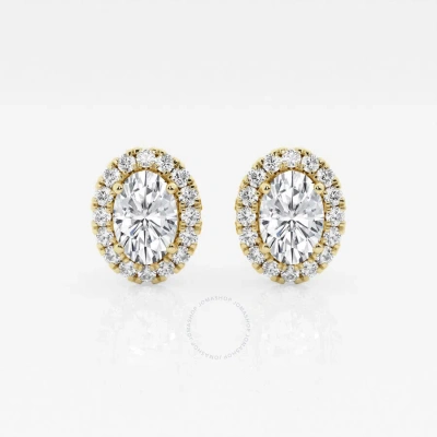 Brilliant Diamond 14kt Yellow Gold 1 7/8 Cttw Oval-cut Lab Grown Diamond Halo Stud Earrings For Wome