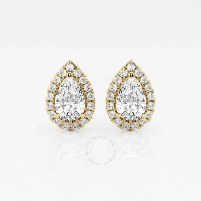 Brilliant Diamond 14kt Yellow Gold 1 7/8 Cttw Pear-cut Lab Grown Diamond Halo Stud Earrings For Wome