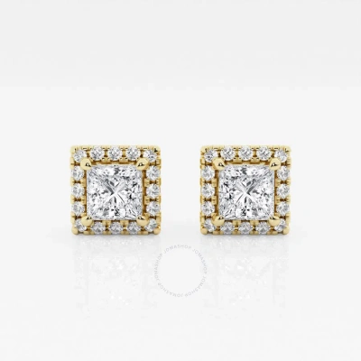 Brilliant Diamond 14kt Yellow Gold 1 7/8 Cttw Princess-cut Lab Grown Diamond Halo Stud Earrings For