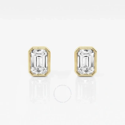 Brilliant Diamond 14kt Yellow Gold 1 Cttw Emerald-cut Lab Grown Diamond Bezel Set Solitaire Stud Ear