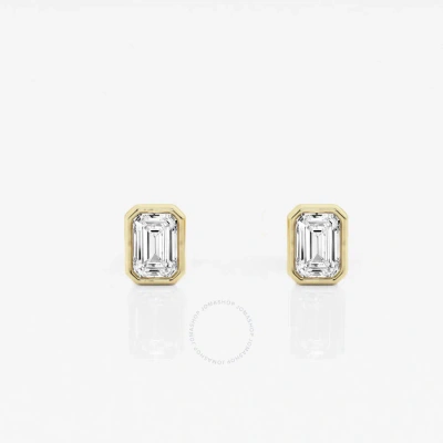 Brilliant Diamond 14kt Yellow Gold 1/2 Cttw Emerald-cut Lab Grown Diamond Bezel Set Solitaire Stud E