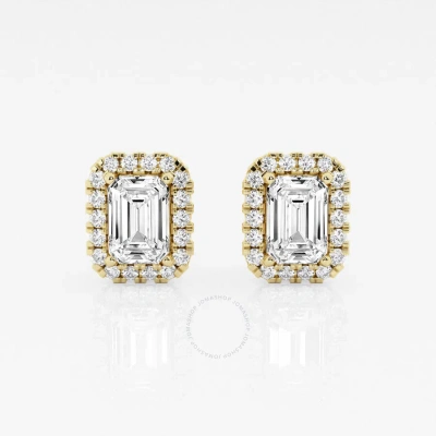 Brilliant Diamond 14kt Yellow Gold 2 1/3 Cttw Emerald-cut Lab Grown Diamond Halo Stud Earrings For W