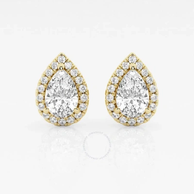 Brilliant Diamond 14kt Yellow Gold 2 3/8 Cttw Pear-cut Lab Grown Diamond Halo Stud Earrings For Wome