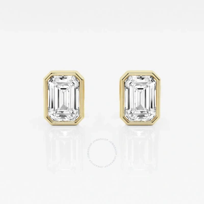 Brilliant Diamond 14kt Yellow Gold 2 Cttw Emerald-cut Lab Grown Diamond Bezel Set Solitaire Stud Ear