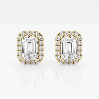 Brilliant Diamond 14kt Yellow Gold 3 1/2 Cttw Emerald-cut Lab Grown Diamond Halo Stud Earrings For W