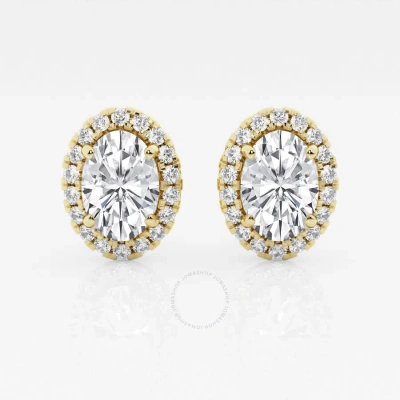 Brilliant Diamond 14kt Yellow Gold 3 1/2 Cttw Oval-cut Lab Grown Diamond Halo Stud Earrings For Wome