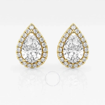 Brilliant Diamond 14kt Yellow Gold 3 1/2 Cttw Pear-cut Lab Grown Diamond Halo Stud Earrings For Wome