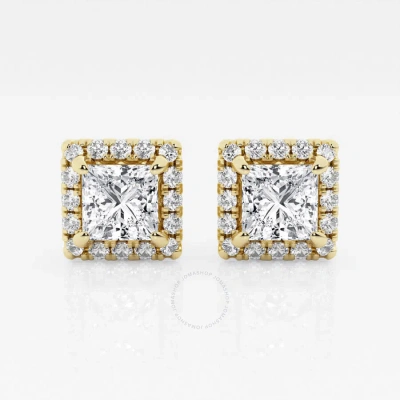 Brilliant Diamond 14kt Yellow Gold 3 1/2 Cttw Princess-cut Lab Grown Diamond Halo Stud Earrings For