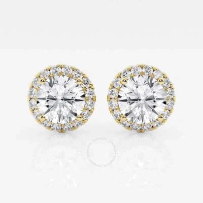 Brilliant Diamond 14kt Yellow Gold 3 1/2 Cttw Round-cut Lab Grown Diamond Halo Stud Earrings For Wom In Multi