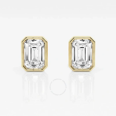 Brilliant Diamond 14kt Yellow Gold 3 Cttw Emerald-cut Lab Grown Diamond Bezel Set Solitaire Stud Ear