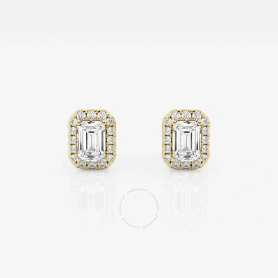 Brilliant Diamond 14kt Yellow Gold 5/8 Cttw Emerald-cut Lab Grown Diamond Halo Stud Earrings For Wom