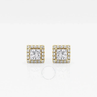 Brilliant Diamond 14kt Yellow Gold 5/8 Cttw Princess-cut Lab Grown Diamond Halo Stud Earrings For Wo