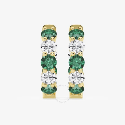 Brilliant Diamond 14kt Yellow Gold Round Created Emerald And 2 Cttw Round-cut Lab Grown Diamond Insi In Gray