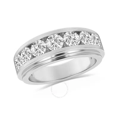 Brilliant Diamond 1.50 Carat 14k White Gold Ring For Men  Round Lab Grown Diamond  7-stone Men's Wed