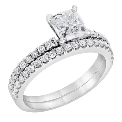Brilliant Diamond 1.50 Carat 14k White Gold Round Cut Lab Grown Diamond Bridal Ring Set For Women- C In Metallic