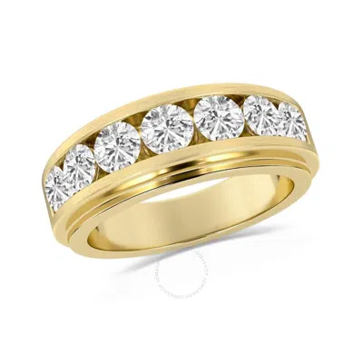 Brilliant Diamond 1.50 Carat 14k Yellow Gold Ring For Men  Round Lab Grown Diamond  7-stone Men's We