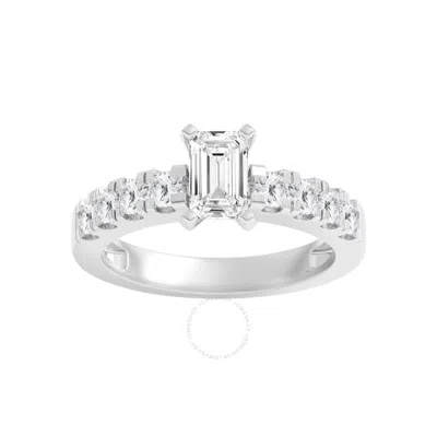 Brilliant Diamond 1.50 Carat Emerald & Round Cut Lab Grown Diamond Side Stone Engagement Ring (f-g