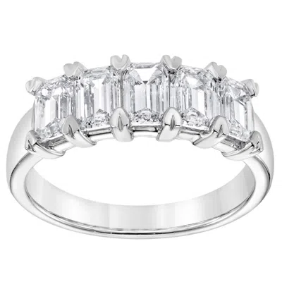 Brilliant Diamond 1.90 Carat 14k White Gold Emerald Cut Lab Grown Diamond Wedding Band For Women- Co