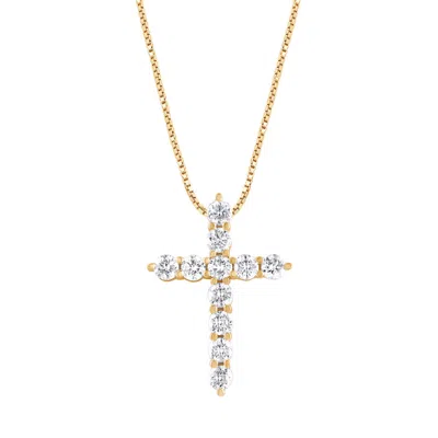 Brilliant Diamond 2 Carat 14k Yellow Gold Round Cut Lab Grown Diamond 18" Cross Pendant Necklace For