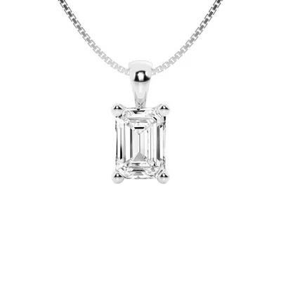Brilliant Diamond 2 Carat Emerald Lab Grown Diamond Solitaire Pendant In 14k White Gold