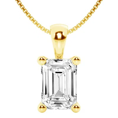 Brilliant Diamond 2 Carat Emerald Lab Grown Diamond Solitaire Pendant Necklace In 14k Yellow Gold