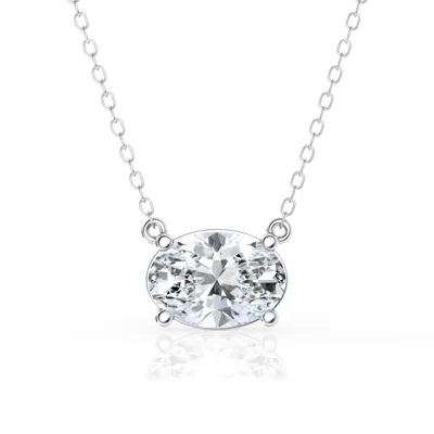 Brilliant Diamond 2 Carat Oval Lab Grown Diamond Pendant Necklace In Sterling Silver In ["white","silver Tone"]