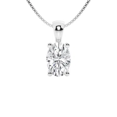 Brilliant Diamond 2 Carat Oval Lab Grown Diamond Solitaire Pendant Necklace In 14k White Gold