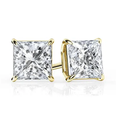 Brilliant Diamond 2 Carat Princess Cut Lab Grown Diamond Stud Earrings In ["yellow"]