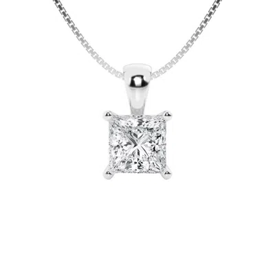 Brilliant Diamond 2 Carat Princess Lab Grown Diamond Solitaire Pendant In 14k White Gold