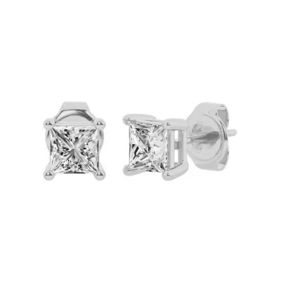 Brilliant Diamond 2 Carat Princess Lab Grown Diamond Stud Earrings In 14k White Gold