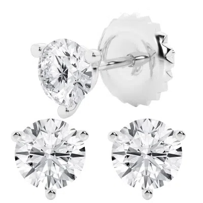 Brilliant Diamond 2 Carat Round Cut Lab Grown Diamond Stud Earrings In 14k White Gold In Silver