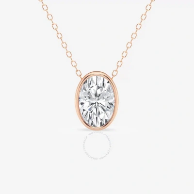 Brilliant Diamond 2.00 Cttw 14kt Rose Gold Bezel Setting Oval-cut Lab Grown Diamond Pendant Necklace In White
