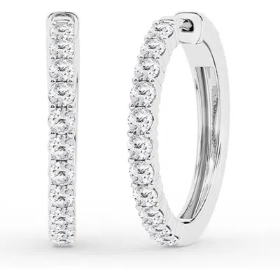 Brilliant Diamond 2.0 Carat Round Lab Grown Diamond Single Row Hoop Earrings In Sterling Silver In ["white","silver Tone"]