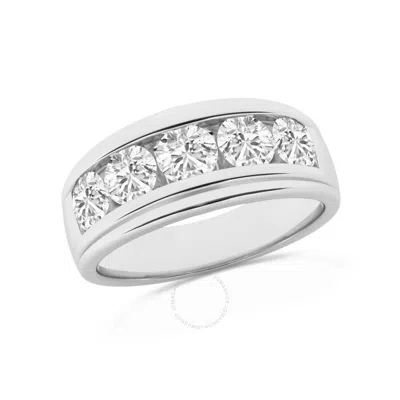 Brilliant Diamond 2.00 Carat 14k White Gold Ring For Men  Round Lab Grown Diamond  5-stone Men's Wed