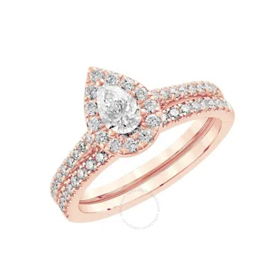 Brilliant Diamond 2.00 Carat Pear & Round Cut Lab Grown Diamond Halo Wedding Engagement Ring Set (f- In Pink