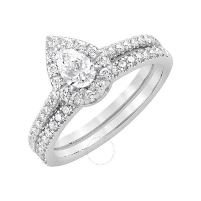Brilliant Diamond 2.00 Carat Pear & Round Cut Lab Grown Diamond Halo Wedding Engagement Ring Set (f- In White