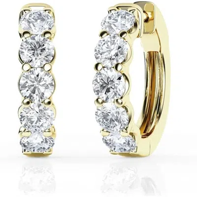 Brilliant Diamond 2.00 Carat Round Lab Grown Diamond Huggie Hoop Earrings In ["yellow","gold Tone"]