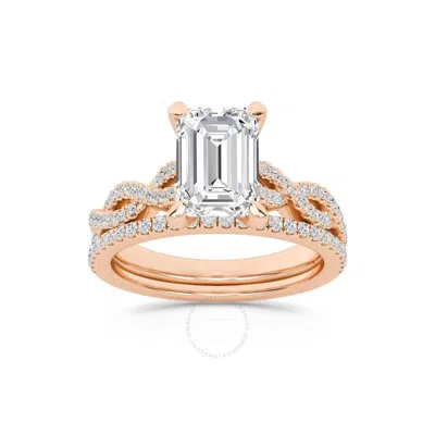 Brilliant Diamond 2.38 Carat Emerald Diamond Twist Bridal Set For Women | Lab Grown Diamond Engageme In Pink