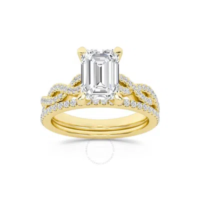 Brilliant Diamond 2.38 Carat Emerald Diamond Twist Bridal Set For Women | Lab Grown Diamond Engageme In Yellow