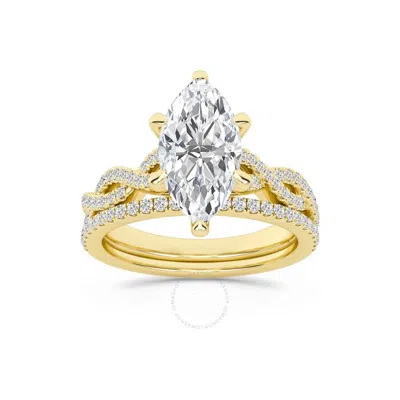 Brilliant Diamond 2.38 Carat Marquise Diamond Twist Bridal Set For Women | Lab Grown Diamond Engagem In Yellow