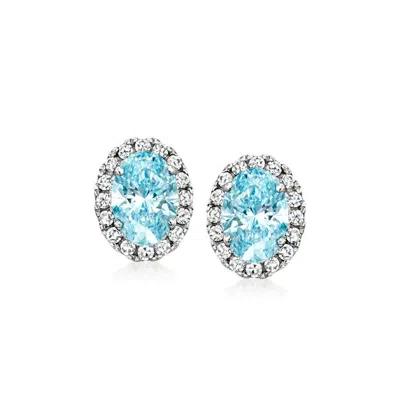 Brilliant Diamond 2.50 Carat Halo Oval Cut Lab Grown Diamond Stud Earrings In 14k White Gold