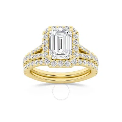 Brilliant Diamond 2.75 Carat Emerald Diamond Halo Bridal Set For Women | Lab Grown Diamond Engagemen In Yellow