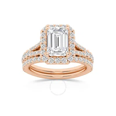 Brilliant Diamond 2.75 Carat Emerald Diamond Halo Bridal Set For Women | Lab Grown Diamond Engagemen In Pink