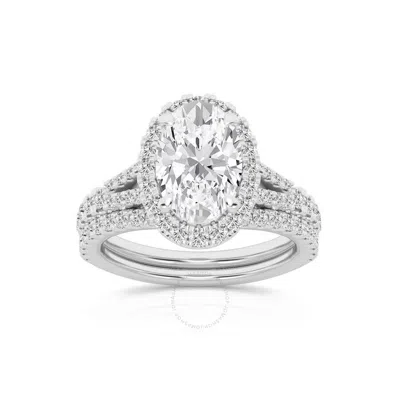 Brilliant Diamond 2.75 Carat Oval Diamond Halo Bridal Set For Women | Lab Grown Diamond Engagement R In White