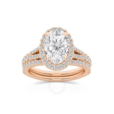 Brilliant Diamond 2.75 Carat Oval Diamond Halo Bridal Set For Women | Lab Grown Diamond Engagement R In Pink