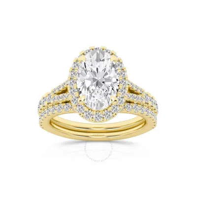 Brilliant Diamond 2.75 Carat Oval Diamond Halo Bridal Set For Women | Lab Grown Diamond Engagement R In Yellow