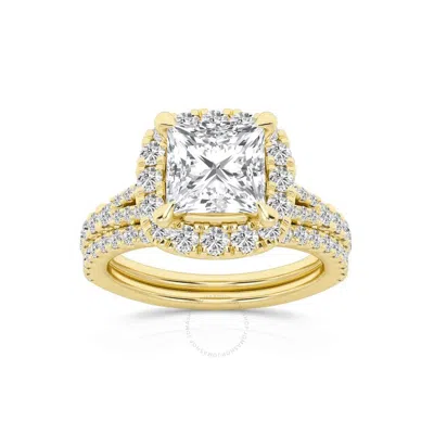 Brilliant Diamond 2.75 Carat Princess Diamond Halo Bridal Set For Women | Lab Grown Diamond Engageme In Yellow