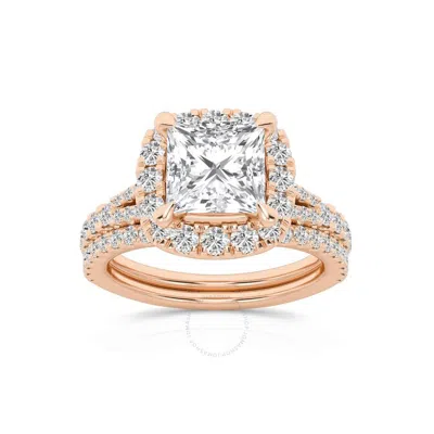 Brilliant Diamond 2.75 Carat Princess Diamond Halo Bridal Set For Women | Lab Grown Diamond Engageme In Pink