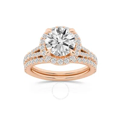 Brilliant Diamond 2.75 Carat Round Diamond Halo Bridal Set For Women | Lab Grown Diamond Engagement  In Pink