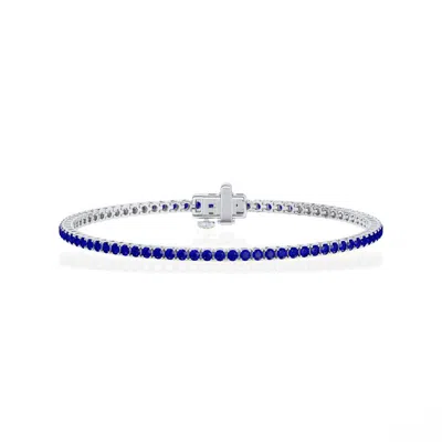Brilliant Diamond 3 Carat Lab Created Blue Sapphire Tennis Bracelet In Silver In ["blue","silver Tone"]